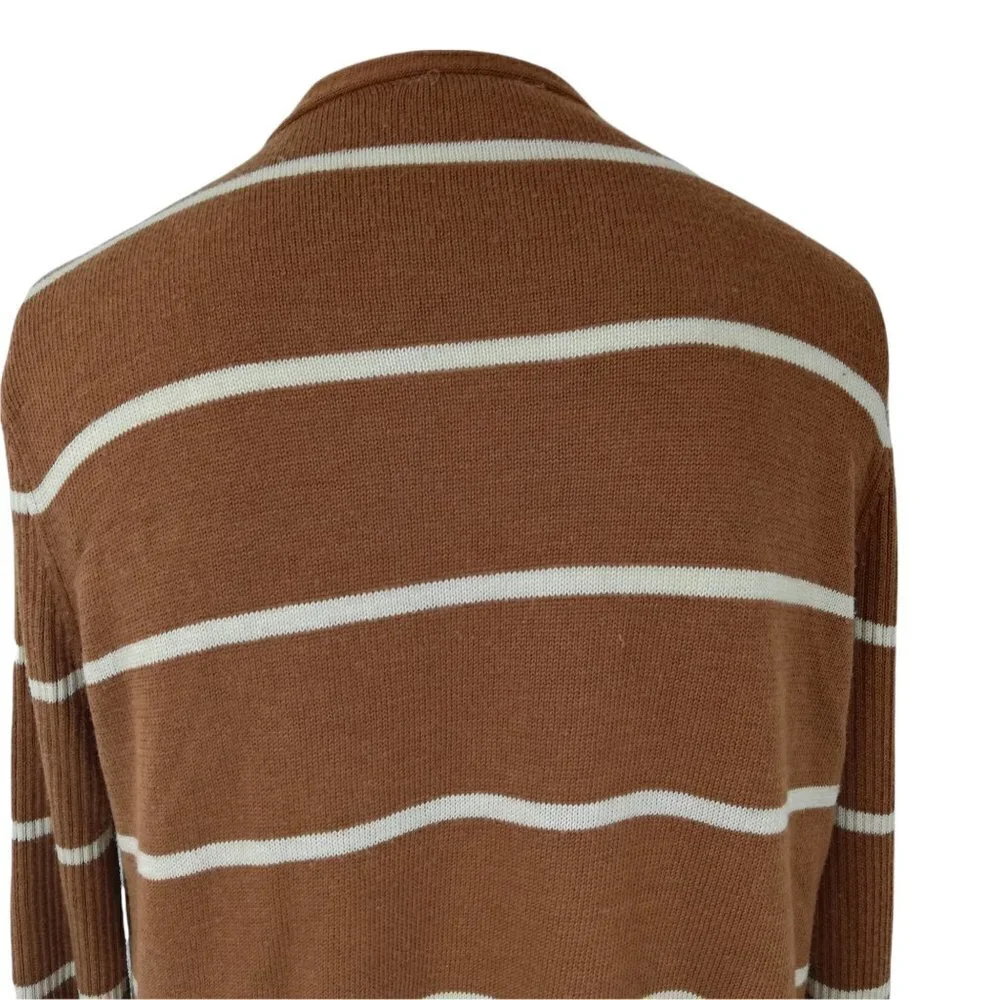 Mystree Brown Striped Waterfall Cardigan Sweater Size S Knit Wrap Open Front